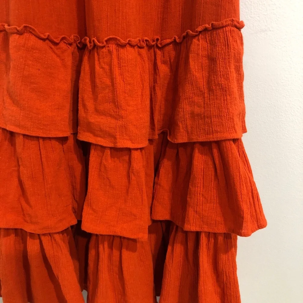 Free People Boho Sea Breeze Tiered Skirt Burnt Orange Sz Small Endless Summer